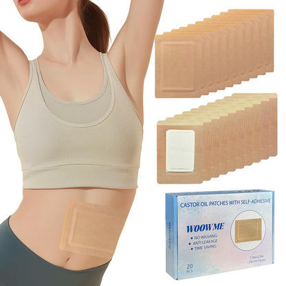 WOOWME 20Pcs Castor Oil Pack Wrap – Disposable Anti-Leak Pads, 7.9 x 5.9 in