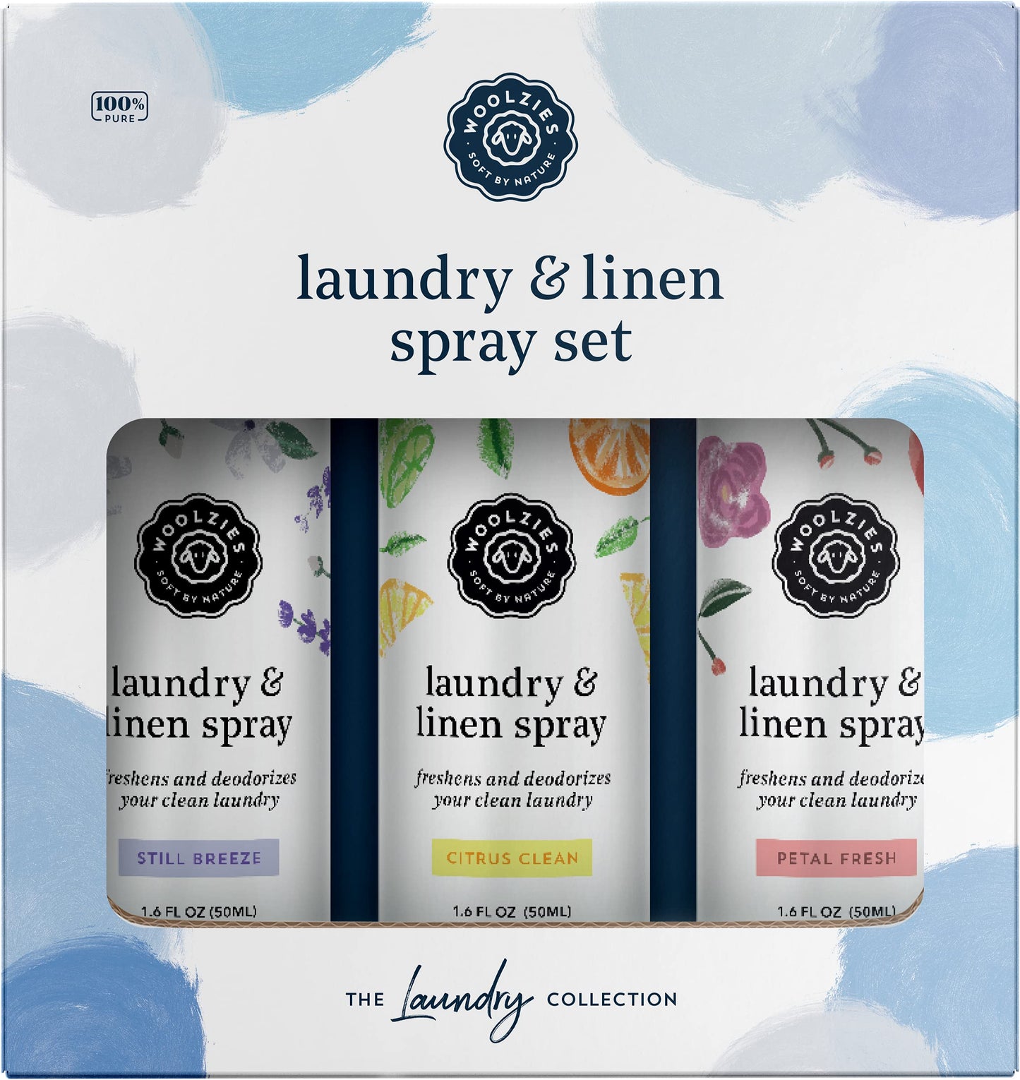 Woolzies Laundry Essential Oil Linen Spray Set – Still Breeze, Petal Fresh, Citrus Clean (50 ml)