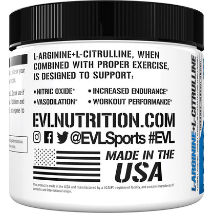 Evlution Nutrition L-Arginine + L-Citrulline – Endurance & NO Support (2000mg) – Vegan, Gluten Free | 75 Servings
