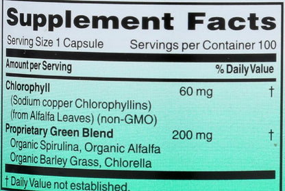 World Organic Chlorophyll 60mg, 100 Count – Dietary Supplement