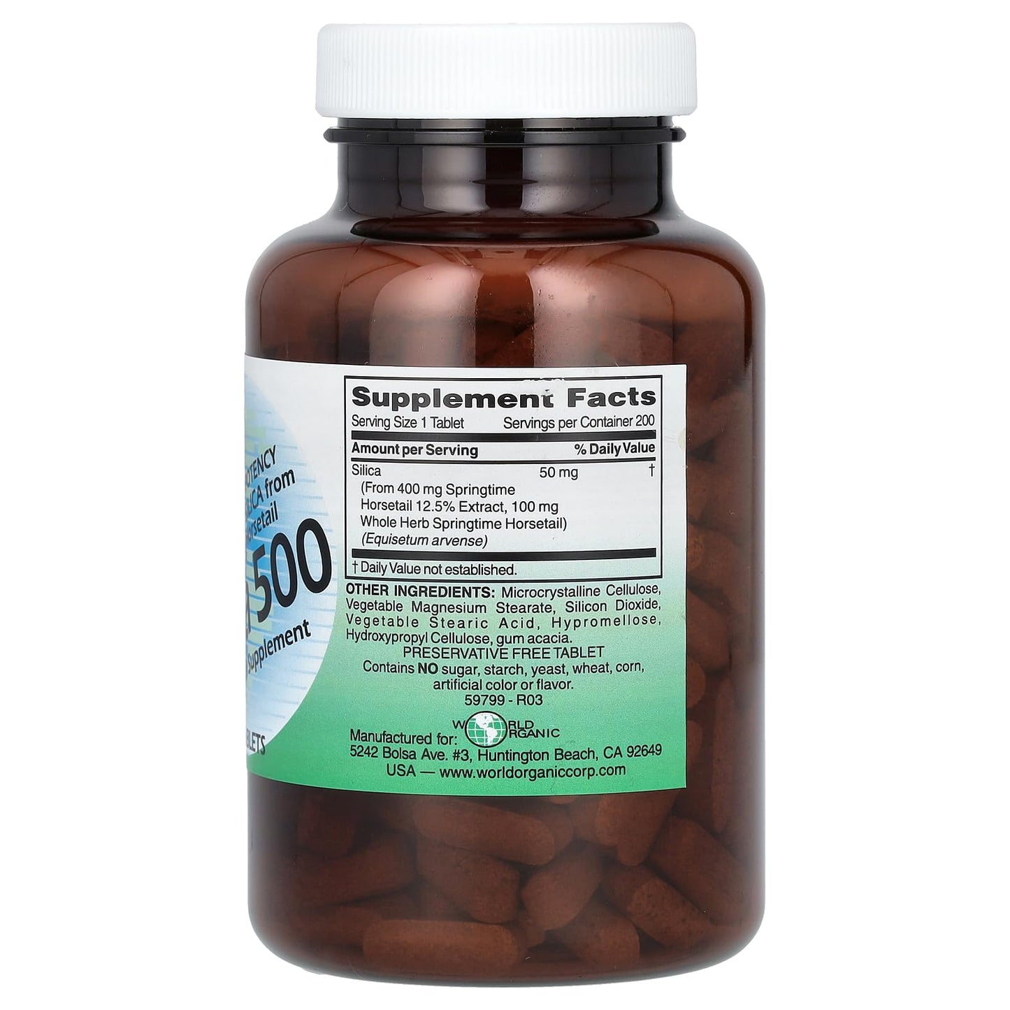 World Organics Silica 500Mg Tabs 200 | Silica Supplement
