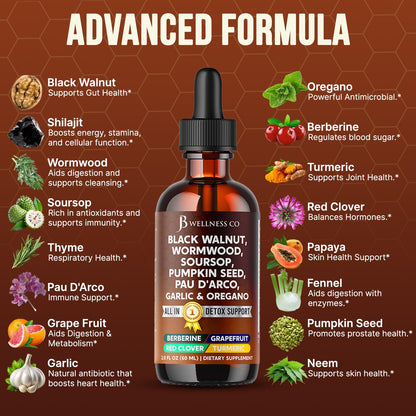 Wormwood Black Walnut Cleanse Drops – Gut Health Supplement 6 oz