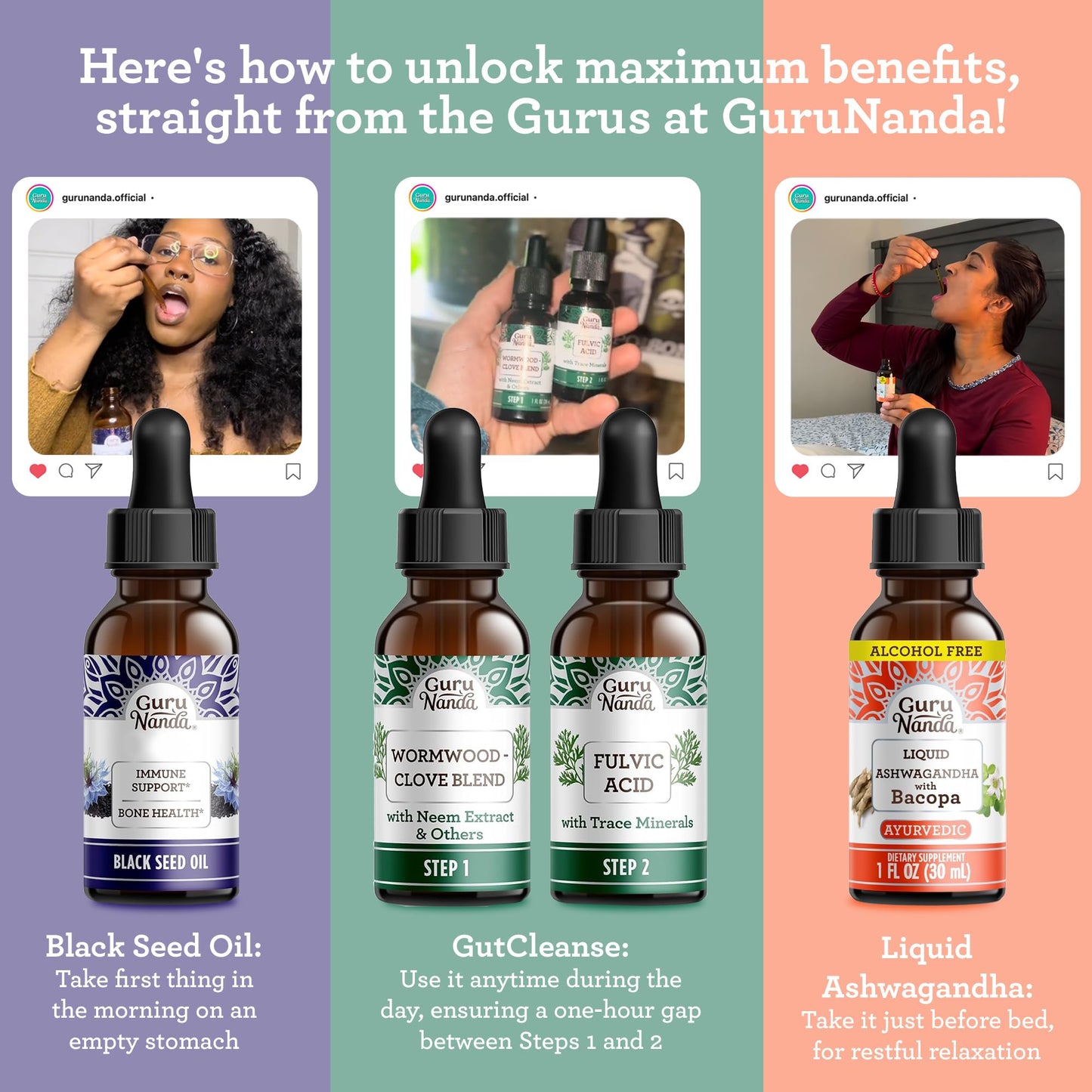 GuruNanda Total Wellness Boost: Ashwagandha, Black Seed Oil & GutCleanse