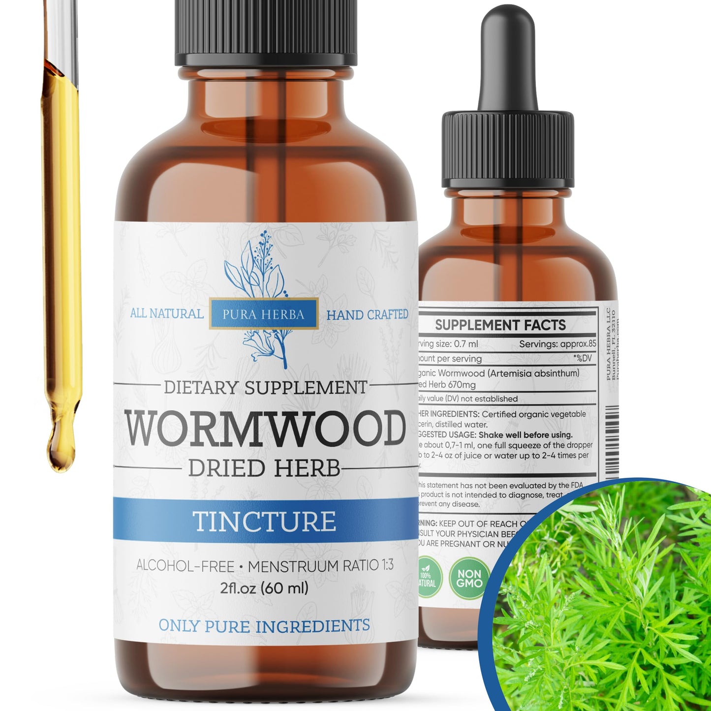Wormwood Organic Tincture for Digestive Health - Alcohol-Free, Made in USA | 2 Fl Oz