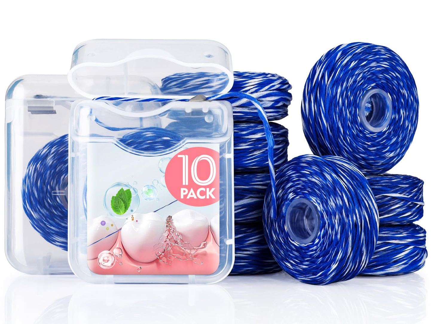 Woven Dental Floss - Expandable Waxed Mint Floss for Gentle Oral Care, Whitening, Plaque Removal, Kid-Friendly String Floss, 10 Spools (30 yd Each)
