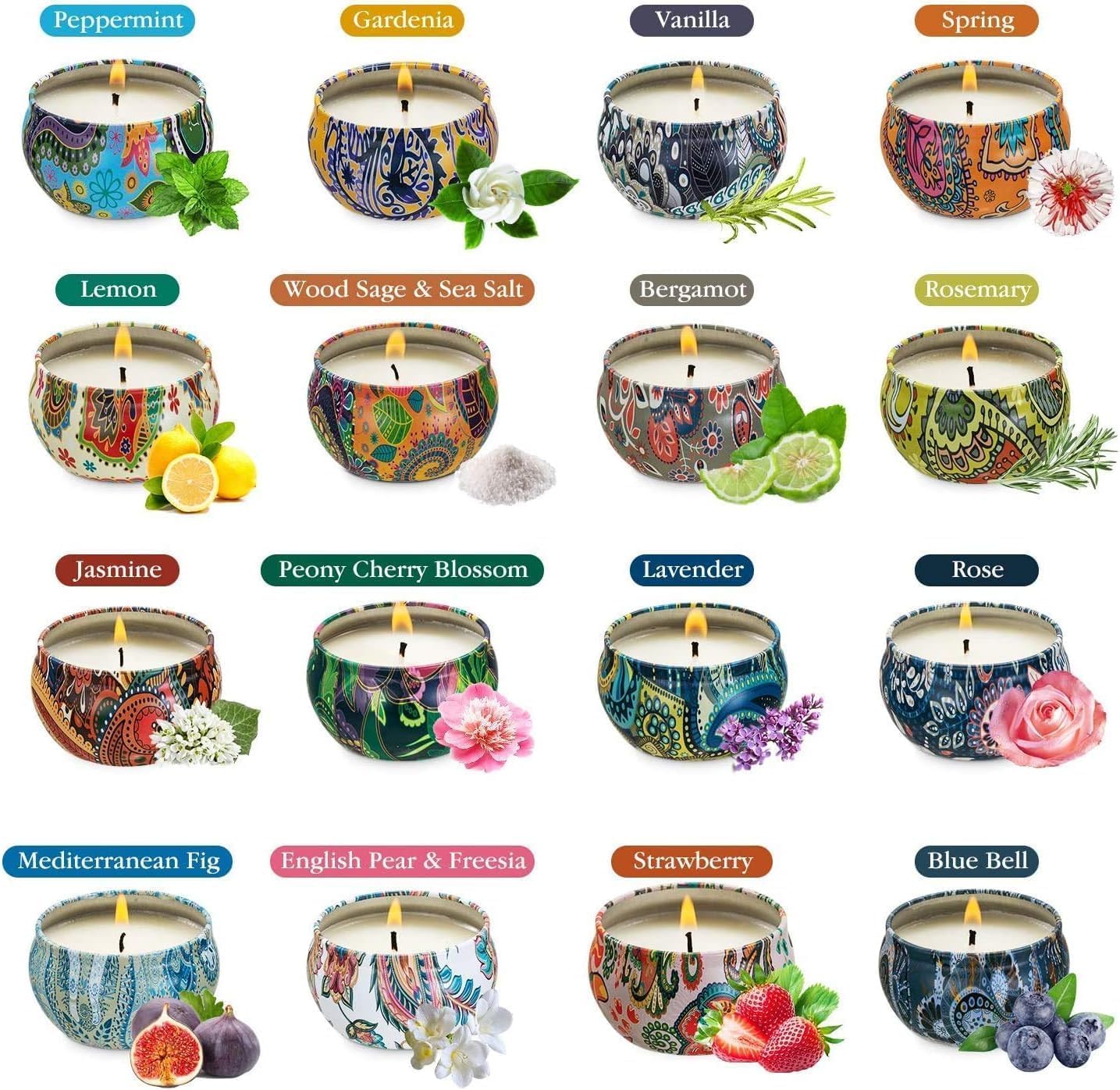 WPONSZU 16-Pack Scented Candles Gift Set – 2.5 oz Soy Tin Candles for Home Décor & Travel
