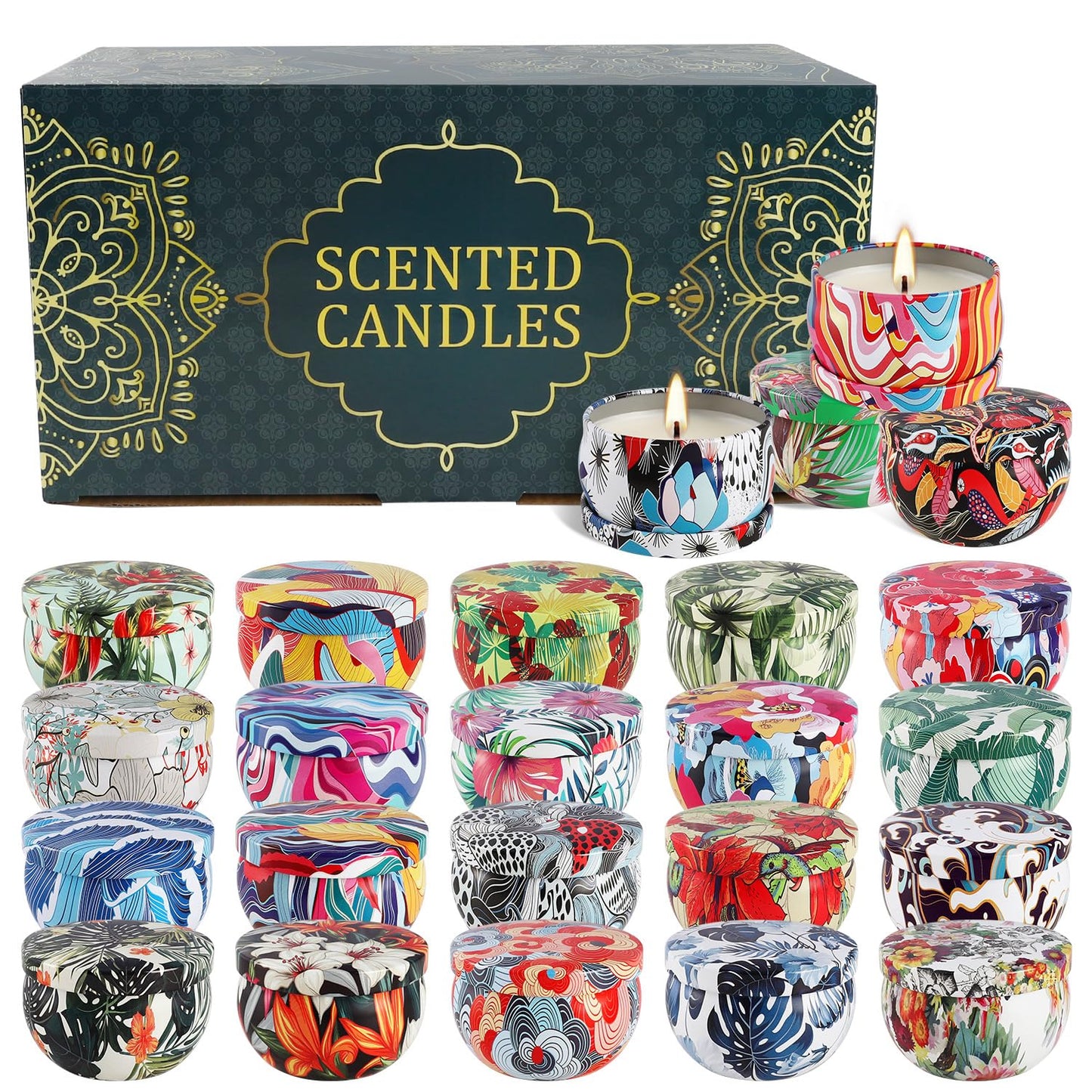 WPONSZU 24-Pack Scented Candles Gift Set – 2.5 oz Soy Wax Travel Tin Jars