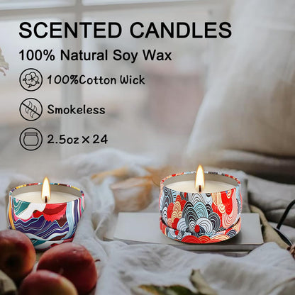 WPONSZU 24-Pack Scented Candles Gift Set – 2.5 oz Soy Wax Travel Tin Jars