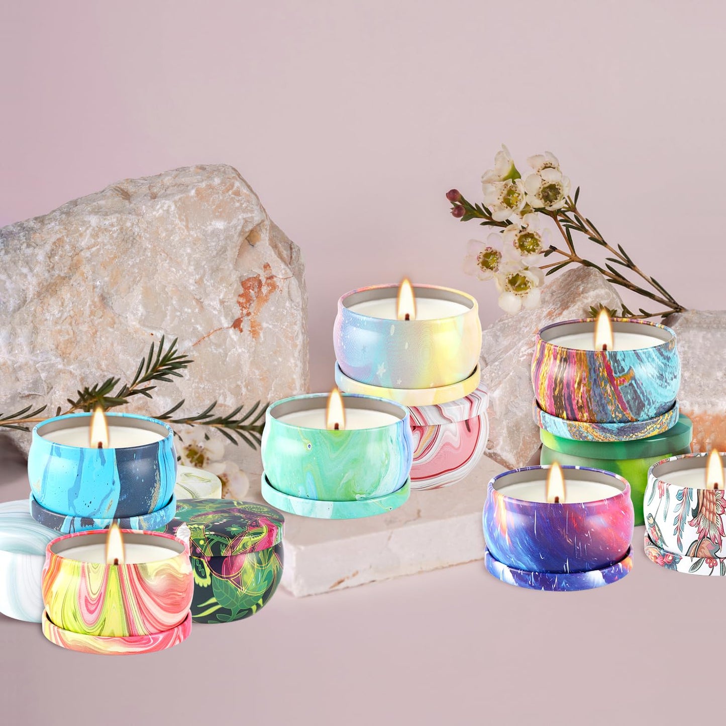 WPONSZU 24-Pack Scented Candles Gift Set — Soy Wax Travel Tin Jars 2.5oz