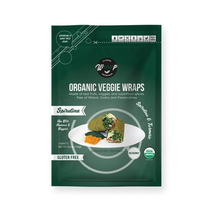 WrawP Organic Veggie Wrap – Spirulina, Gluten Free & Plant-Based (1 Pack)