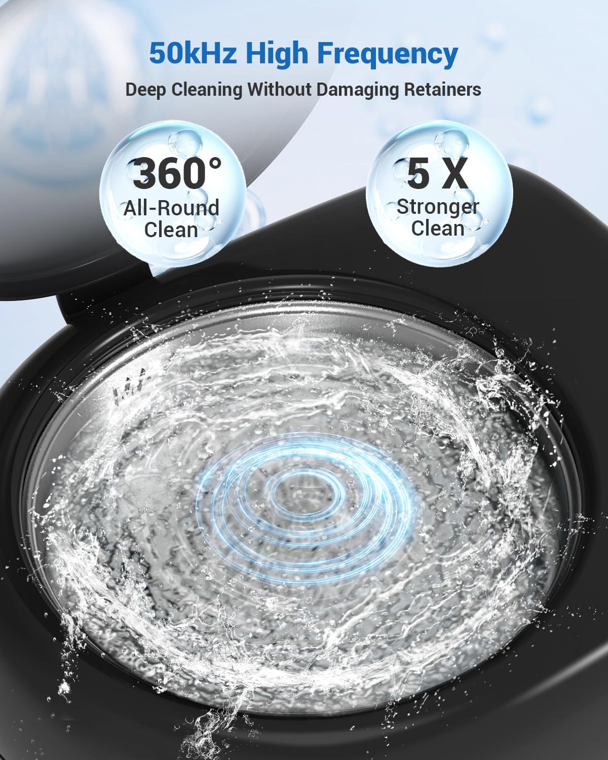 Wrklly Rechargeable Ultrasonic Retainer Cleaner Machine | 50kHz 1.9-inch Ultra-Thin Portable | Night Guard Aligners Jewelry | 6pcs Cleaner Tablets Included | Quick & Deep Clean Modes | Oral Dental Care