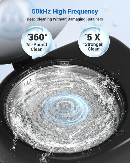 Wrklly Rechargeable Ultrasonic Retainer Cleaner Machine | 50kHz 1.9-inch Ultra-Thin Portable | Night Guard Aligners Jewelry | 6pcs Cleaner Tablets Included | Quick & Deep Clean Modes | Oral Dental Care
