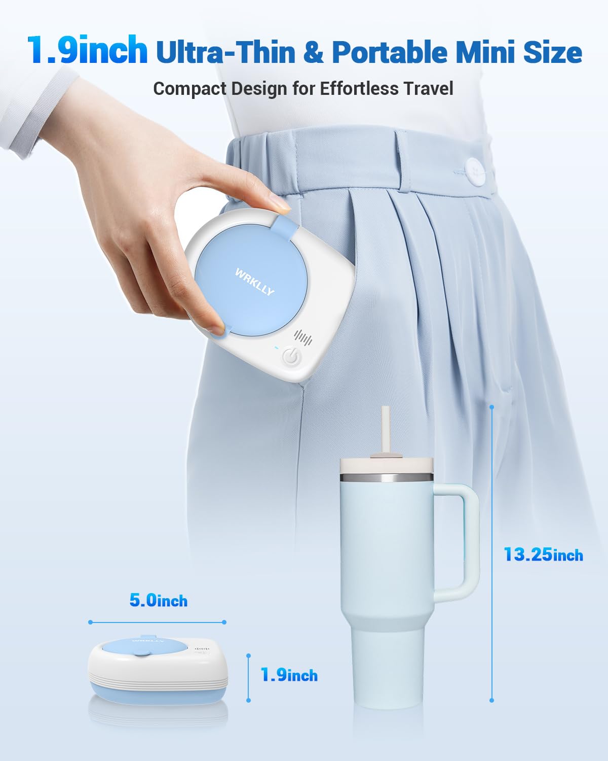 Wrklly Rechargeable Ultrasonic Retainer Cleaner Machine | 50kHz 1.9 inch Ultra-Thin Portable | Night Guard Aligners Jewelry |6pcs Cleaner Tablets Included | Quick & Deep Clean Modes | Oral Dental Care