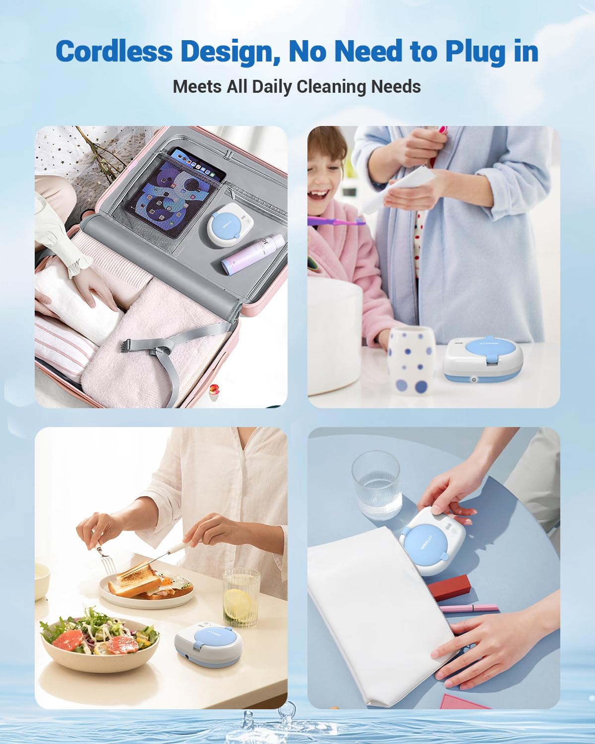 Wrklly Rechargeable Ultrasonic Retainer Cleaner Machine | 50kHz 1.9 inch Ultra-Thin Portable | Night Guard Aligners Jewelry |6pcs Cleaner Tablets Included | Quick & Deep Clean Modes | Oral Dental Care