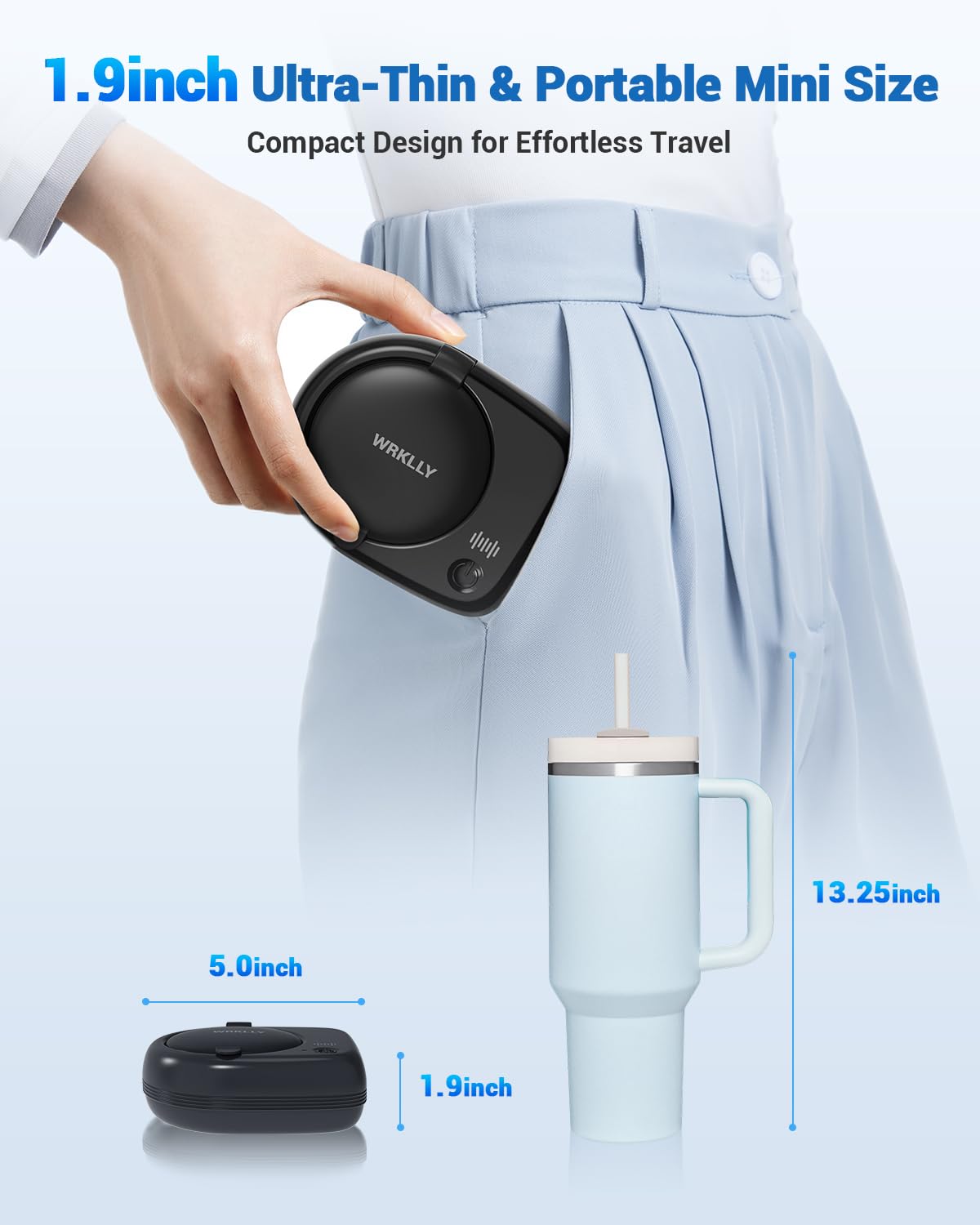 Wrklly Rechargeable Ultrasonic Retainer Cleaner Machine | 50kHz 1.9-inch Ultra-Thin Portable | Night Guard Aligners Jewelry | 6pcs Cleaner Tablets Included | Quick & Deep Clean Modes | Oral Dental Care