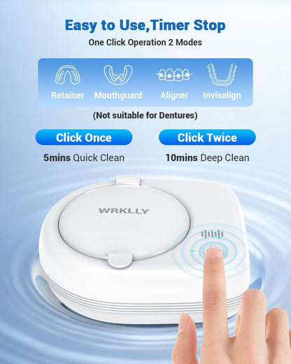 Wrklly Ultrasonic Retainer Cleaner - 50kHz, 1.9in Ultra-Thin Portable, 6 Tablets Included