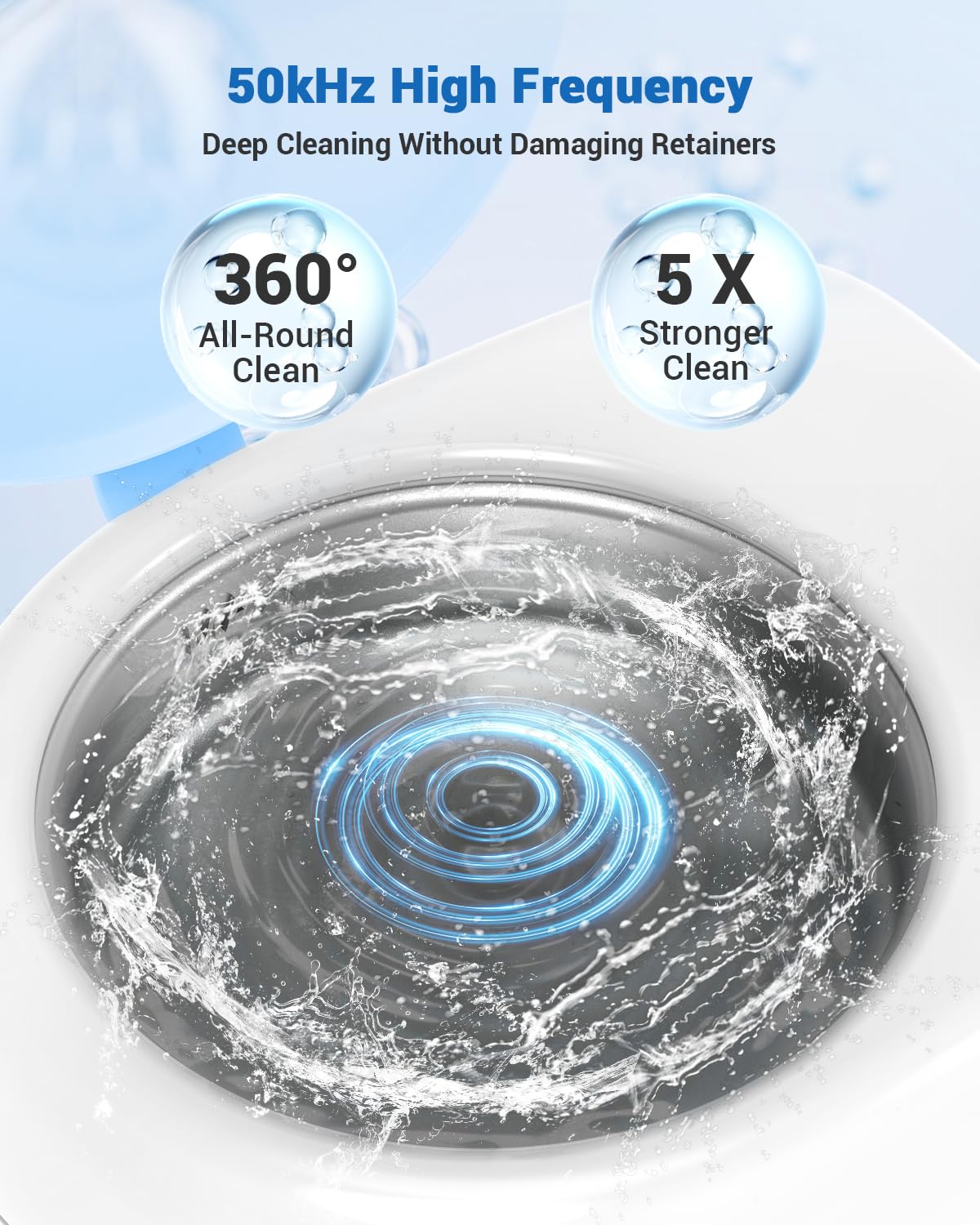 Wrklly Rechargeable Ultrasonic Retainer Cleaner Machine | 50kHz 1.9 inch Ultra-Thin Portable | Night Guard Aligners Jewelry |6pcs Cleaner Tablets Included | Quick & Deep Clean Modes | Oral Dental Care