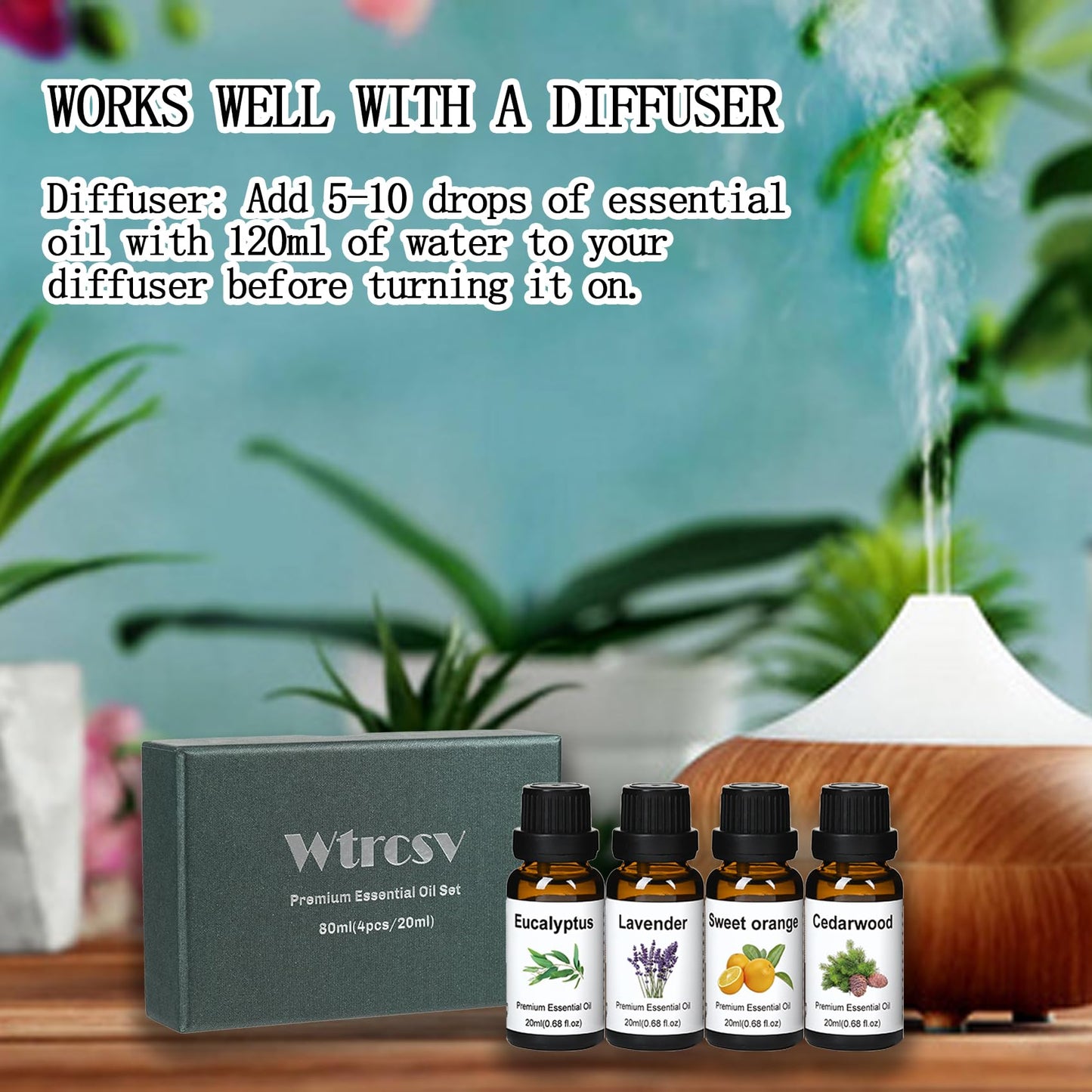 Wtrcsv Essential Oils Set – Eucalyptus, Lavender, Cedarwood & Sweet Orange | Diffuser & DIY Projects