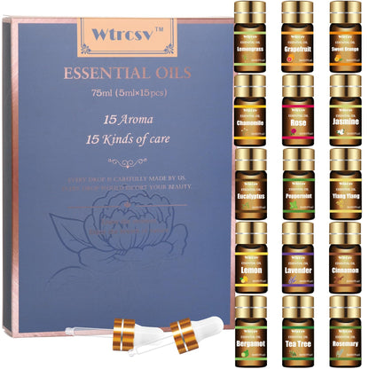 Wtrcsv Essential Oils Set – 15 Premium Blends for Diffusers & DIY