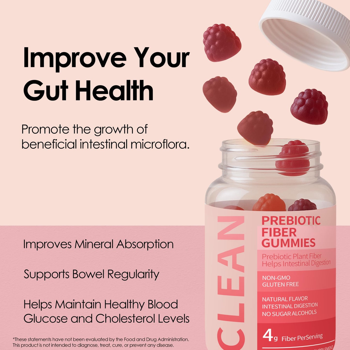 Wuliao Clean Fiber Gummies for Men – Prebiotic Digestive Health (60 Gummies)