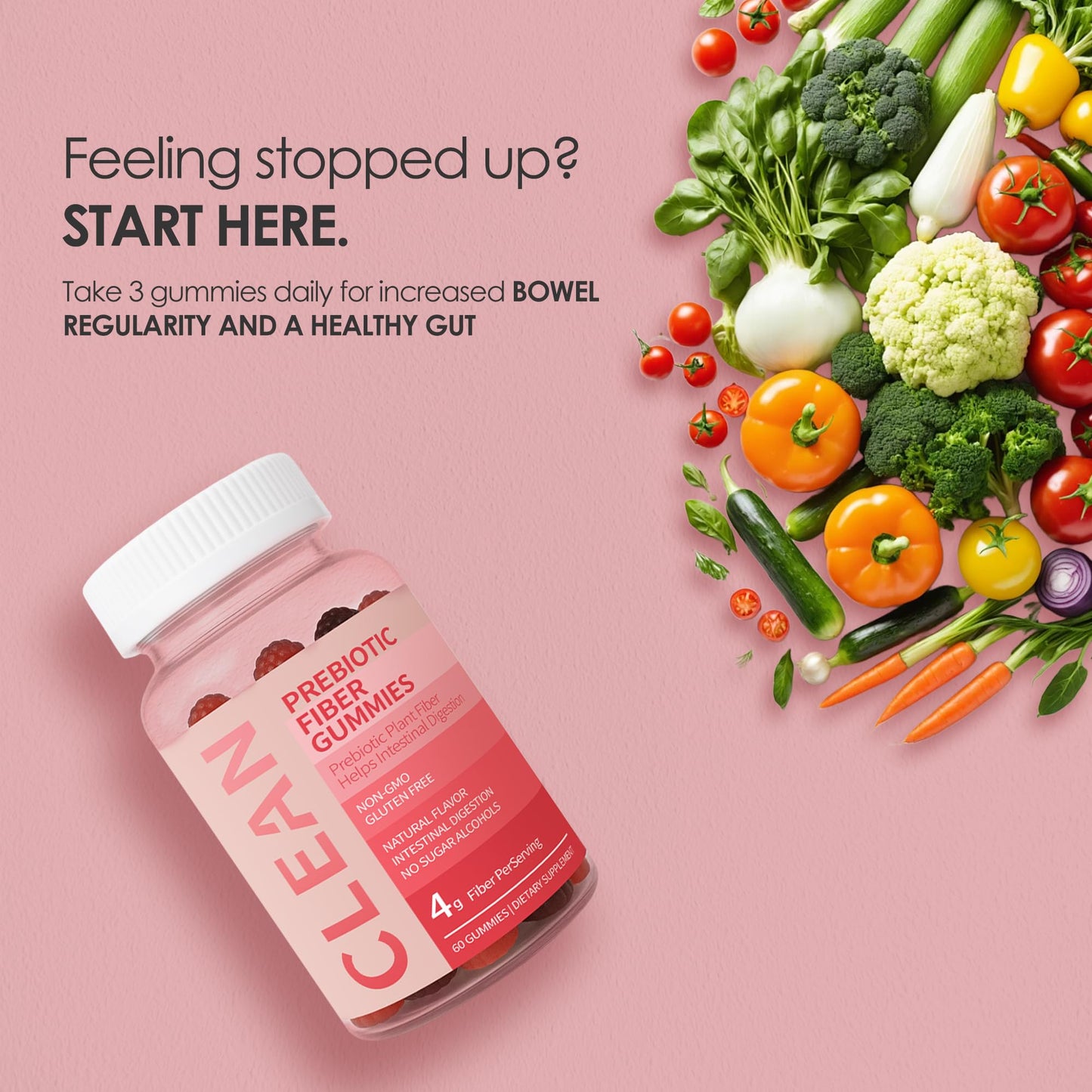 Wuliao Clean Fiber Gummies for Men – Prebiotic Digestive Health (60 Gummies)