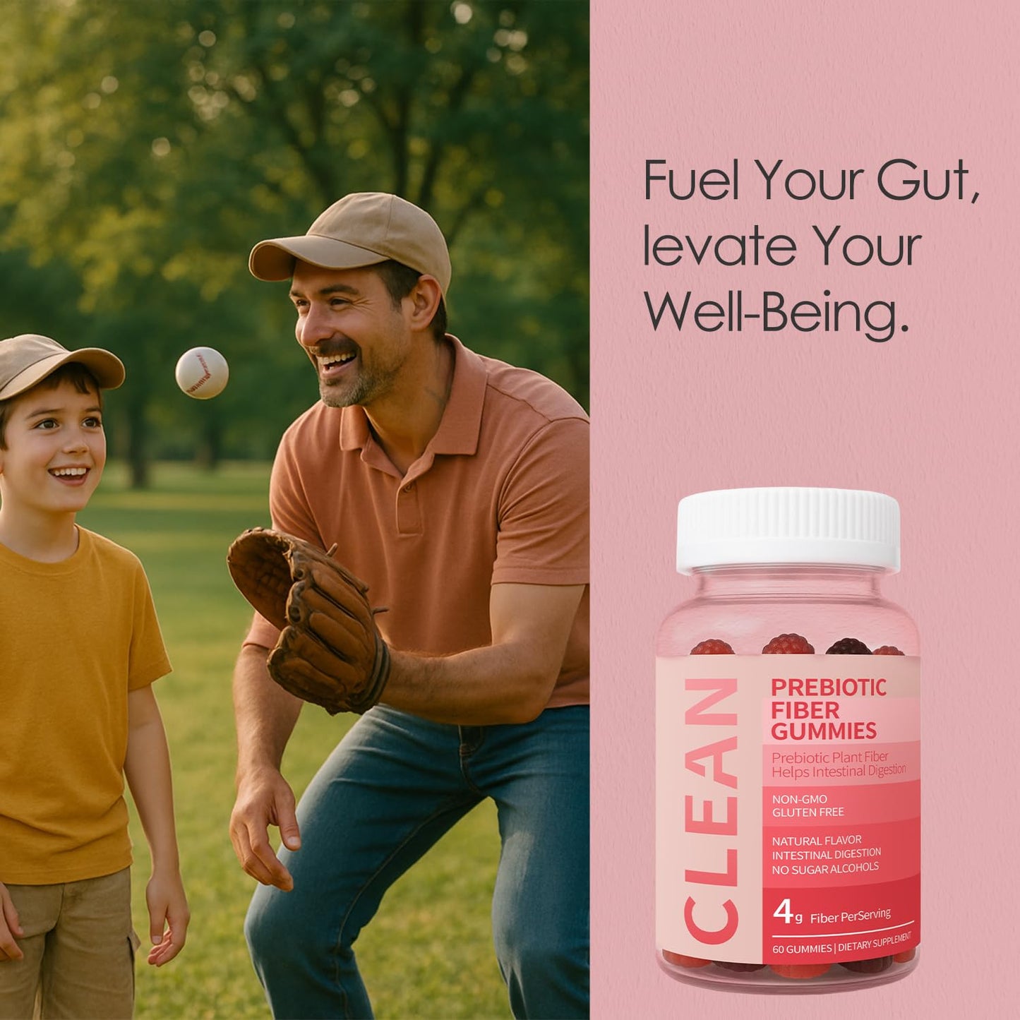 Wuliao Clean Fiber Gummies for Men – Prebiotic Digestive Health (60 Gummies)