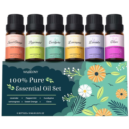WUSEONY 6 Natural Aromatherapy Oils Gift Set – Lavender, Peppermint & More