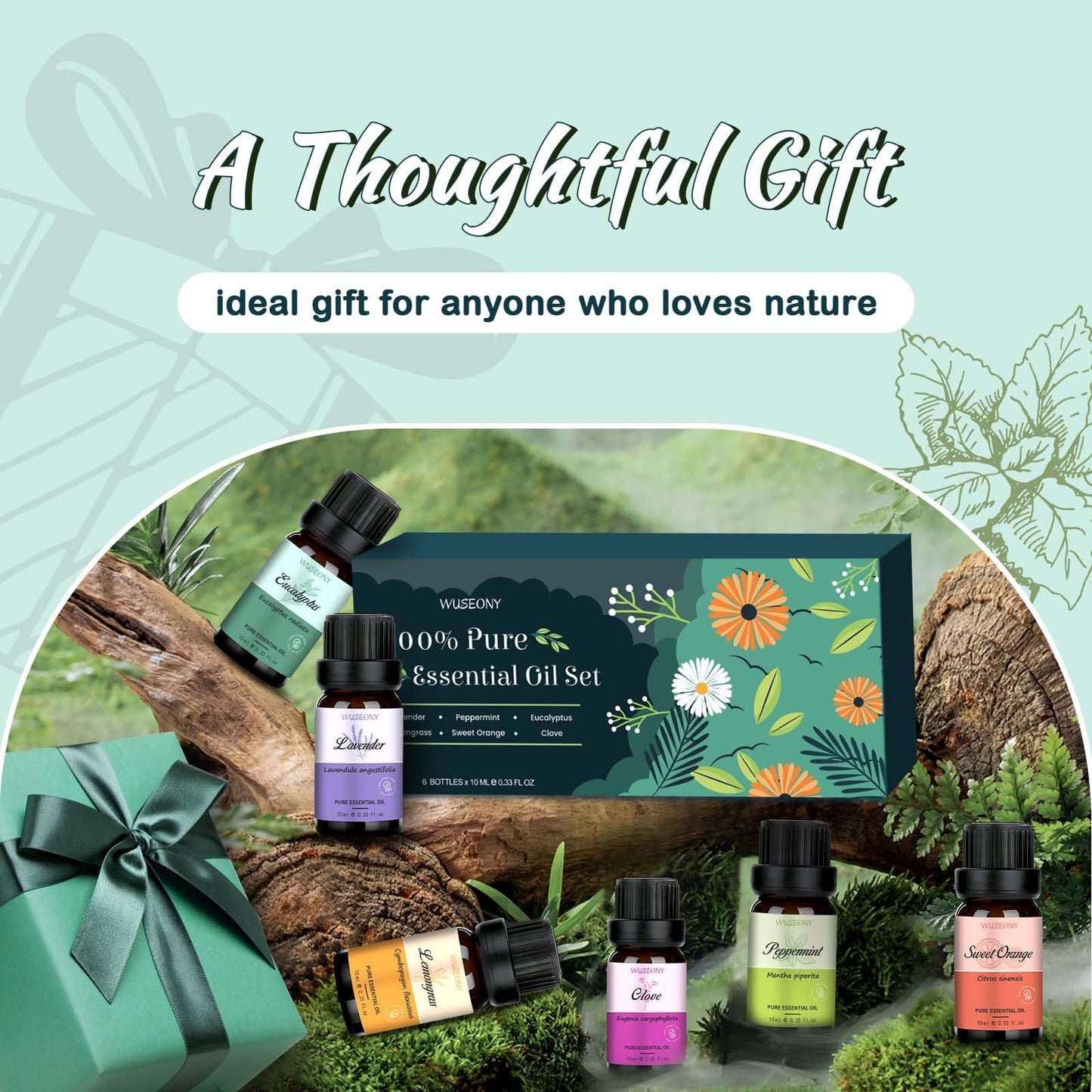 WUSEONY 6 Natural Aromatherapy Oils Gift Set – Lavender, Peppermint & More