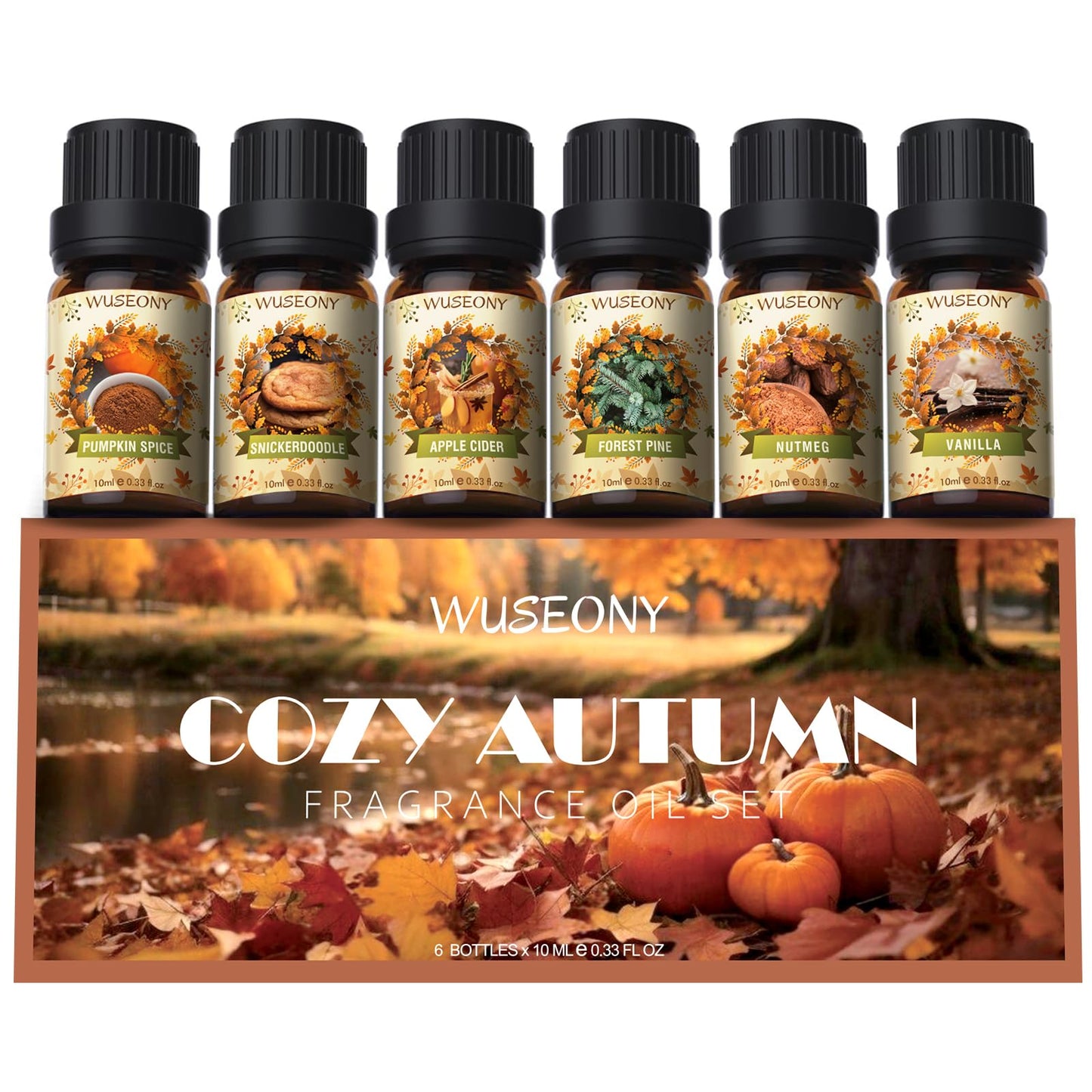 WUSEONY Fall Essential Oil Set - 6x10ml for Diffusers & Aromatherapy