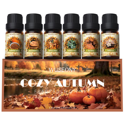 WUSEONY Fall Essential Oil Set - 6x10ml for Diffusers & Aromatherapy
