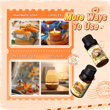 WUSEONY Fall Essential Oil Set - 6x10ml for Diffusers & Aromatherapy