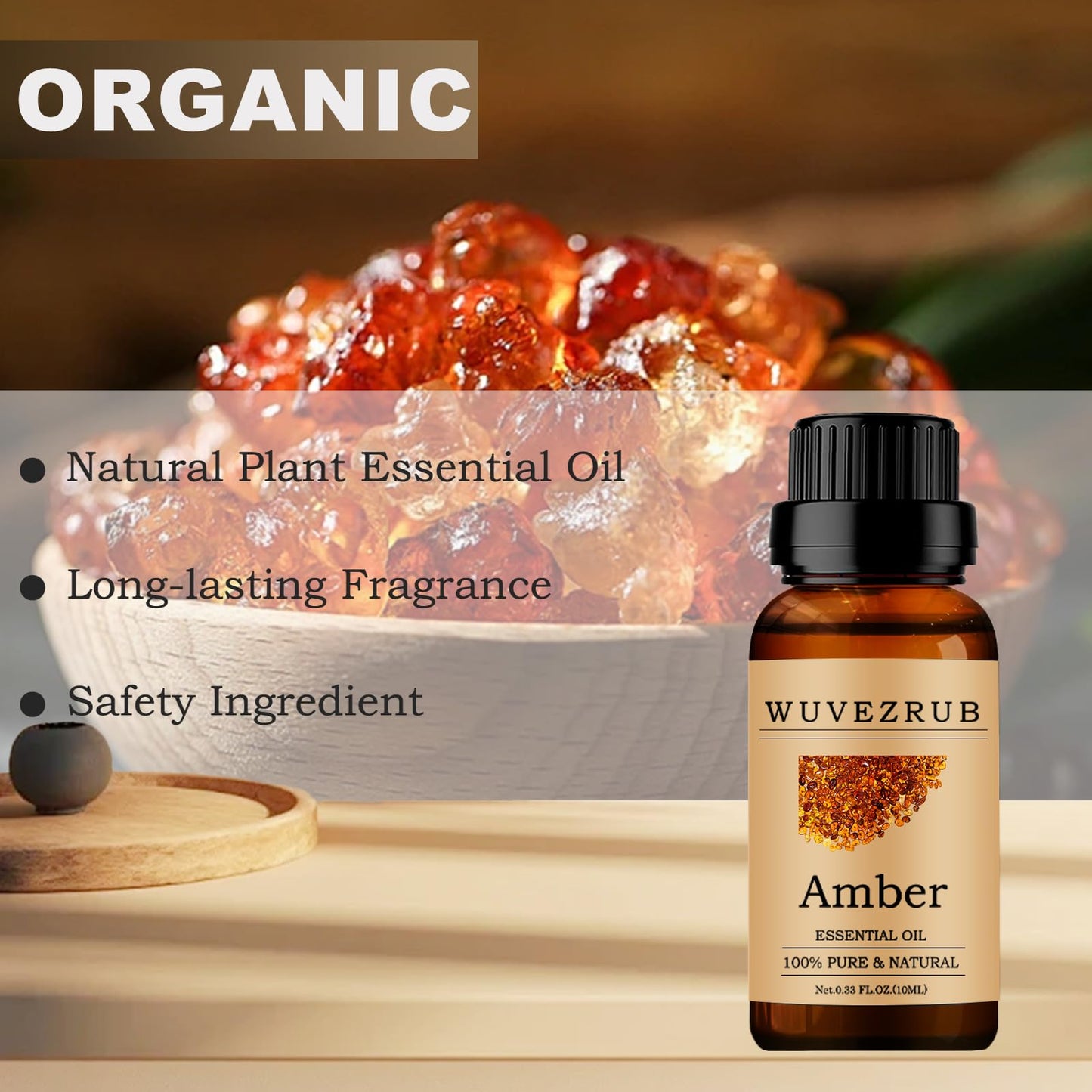 Wuvezrub Amber Essential Oils 10ml | 100% Pure & Natural for Aromatherapy Diffuser | 0.33 Fl Oz