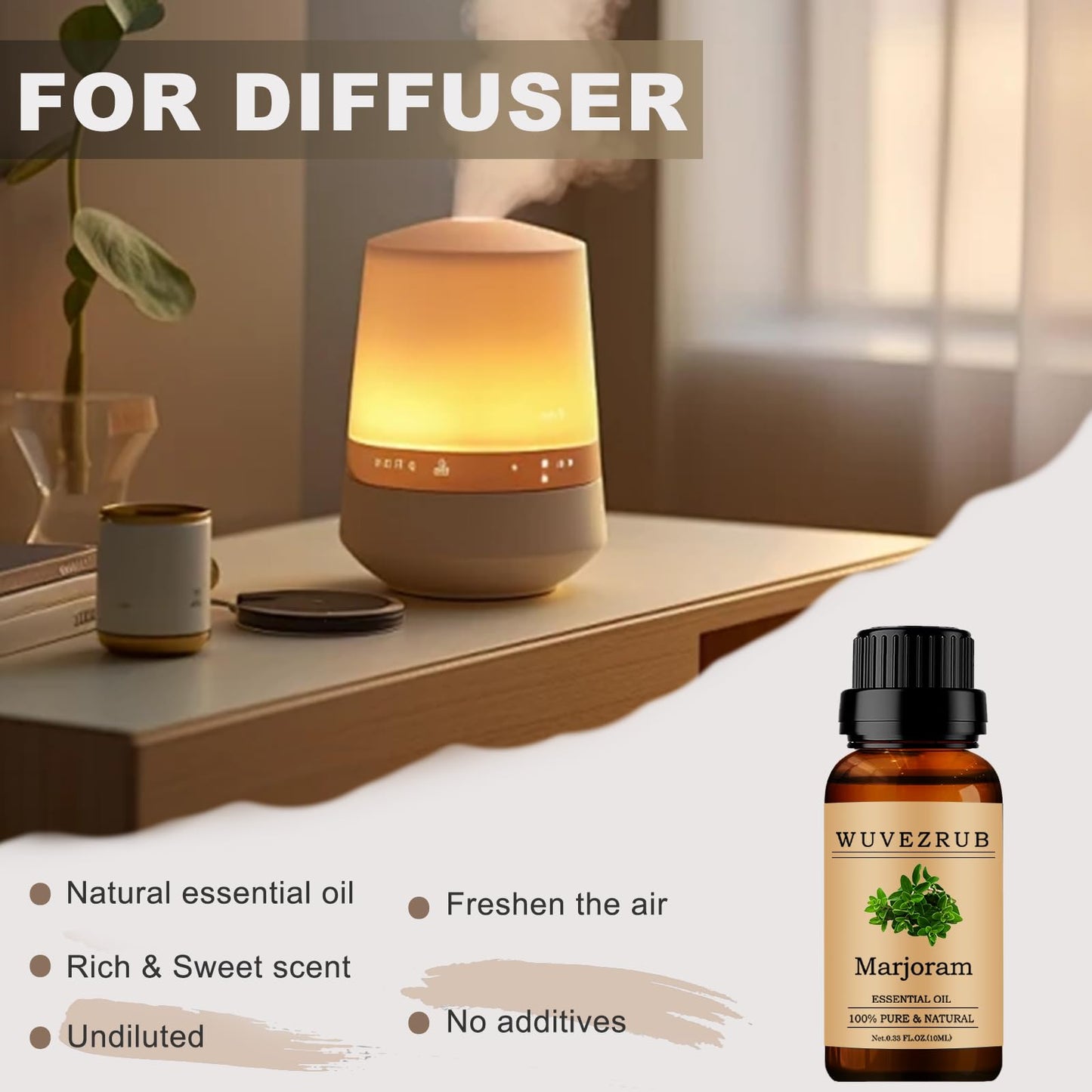 Organic Marjoram Essential Oil 10ML - 0.33 Fl Oz | 100% Pure & Natural for Aromatherapy Diffuser
