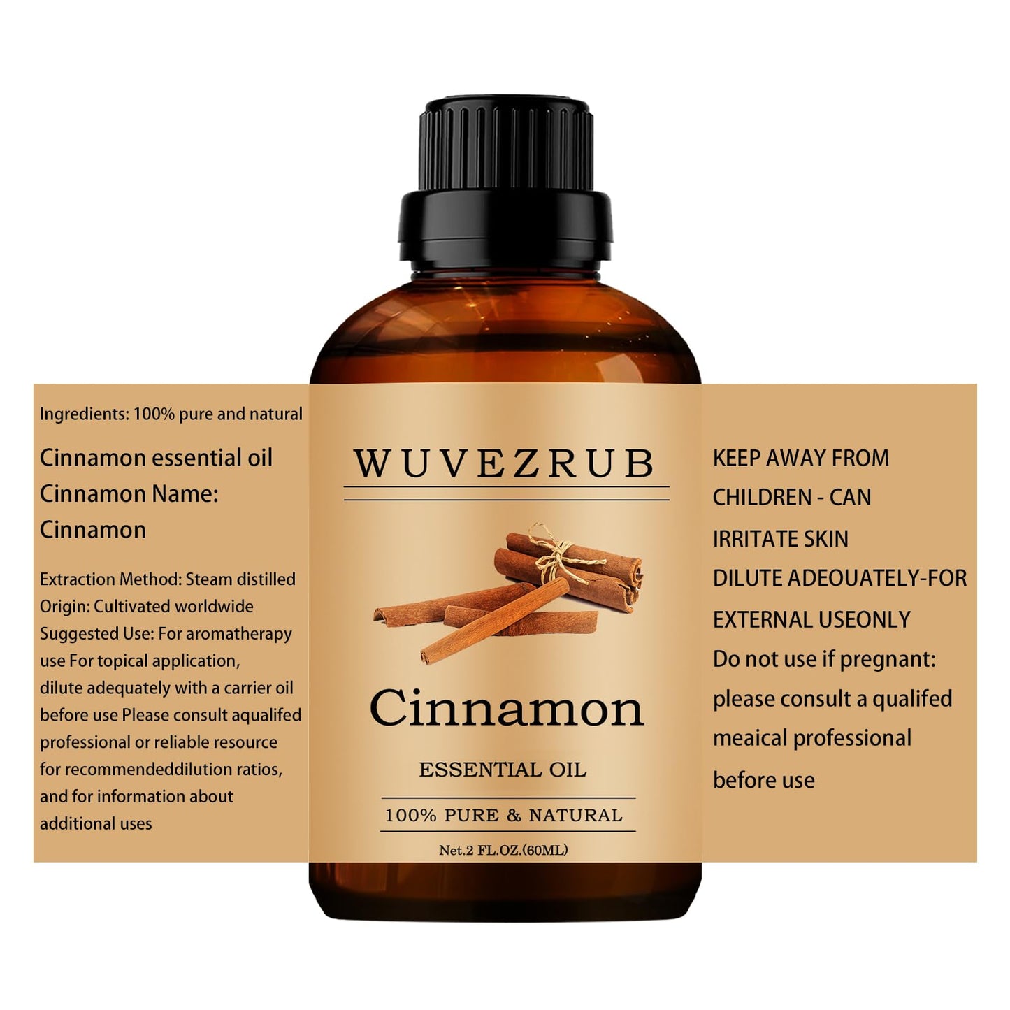 Cinnamon Essential Oil 60ml – 100% Pure & Natural for Aromatherapy Diffuser (2 Fl Oz)