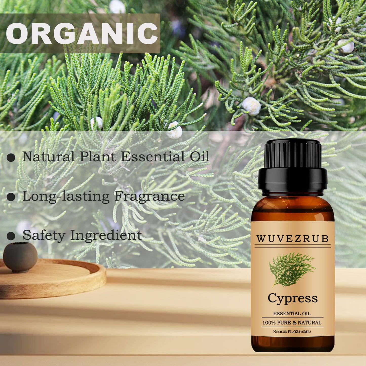 Wuvezrub Cypress Essential Oil 10ML – Organic 100% Pure & Natural for Aromatherapy Diffuser | 0.33 fl oz
