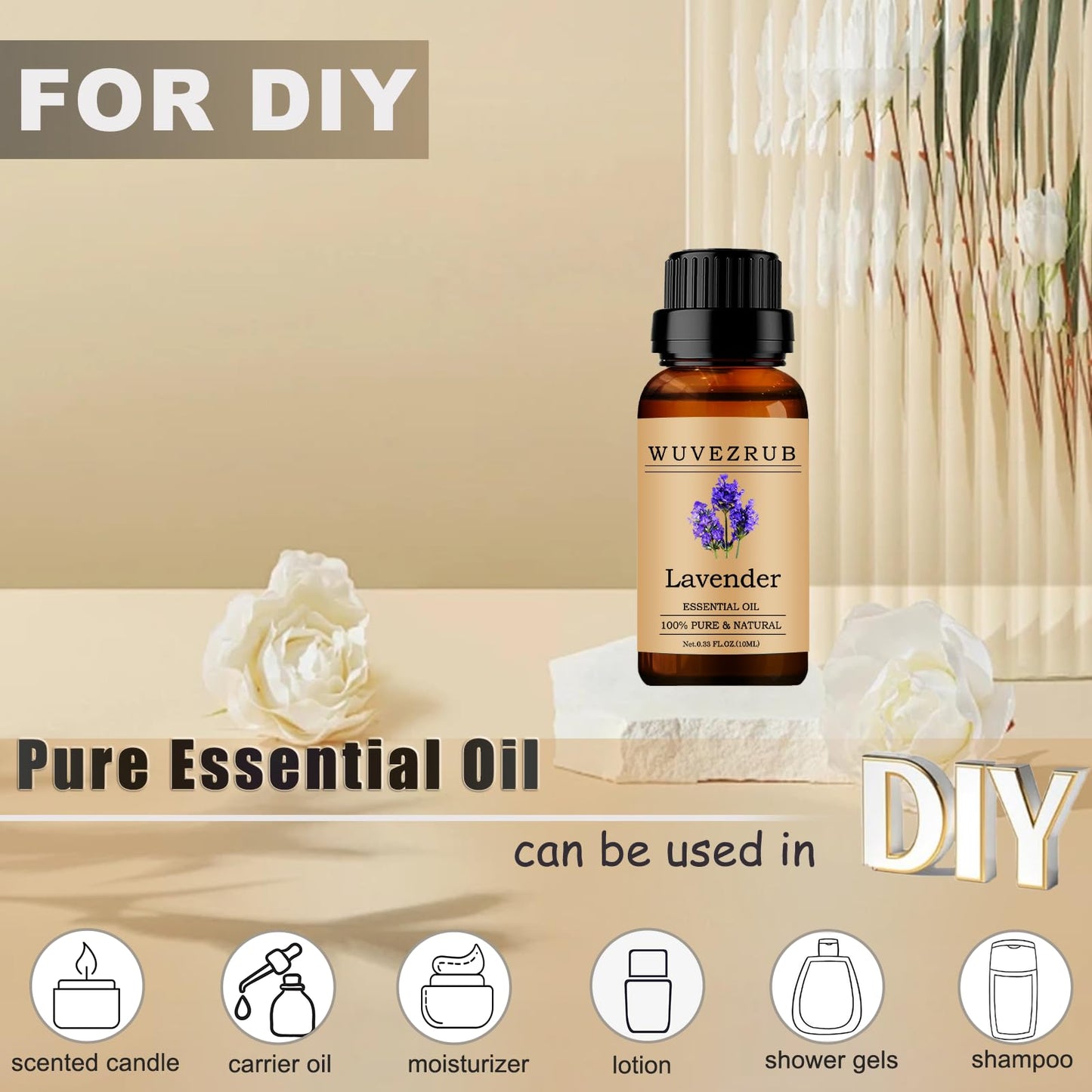 Wuvezrub Lavender Essential Oil 10ml | Pure & Natural for Aromatherapy Diffuser