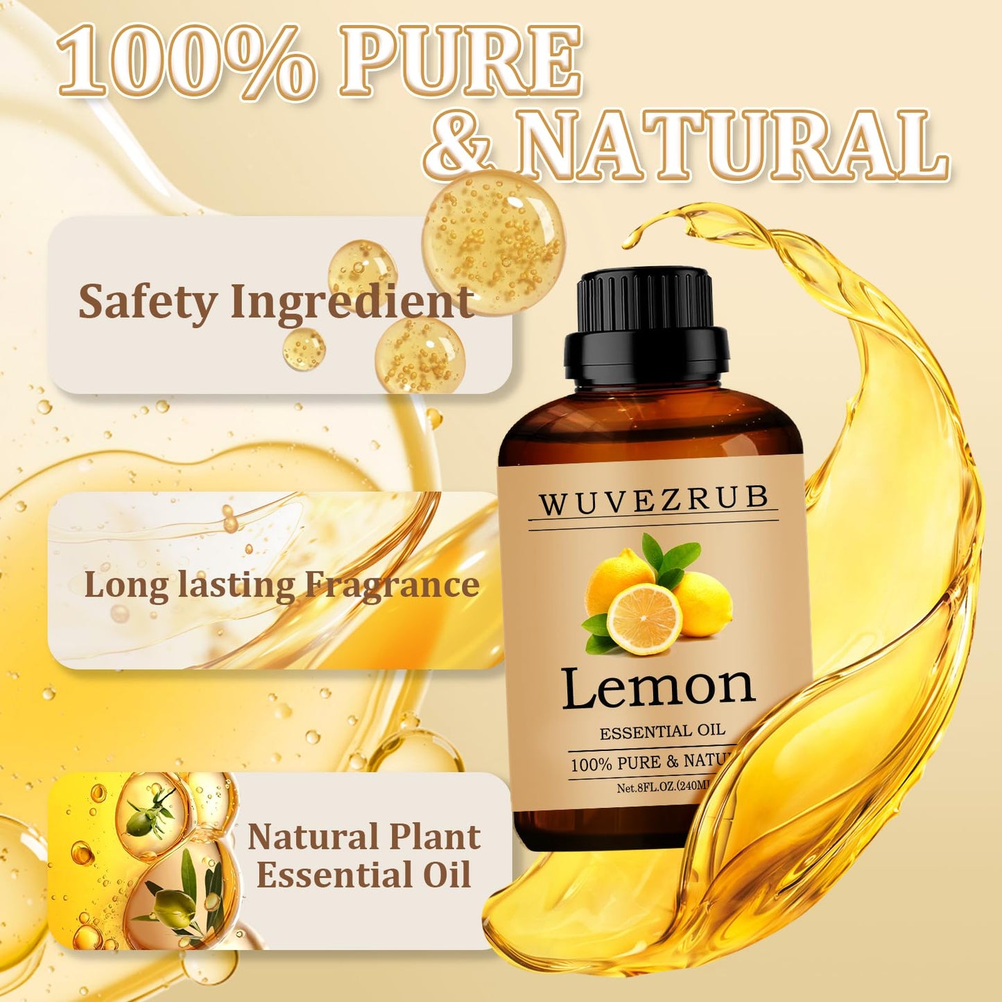 Wuvezrub Lemon Essential Oil 240ML (8 Fl Oz) — 100% Pure & Natural for Aromatherapy Diffuser