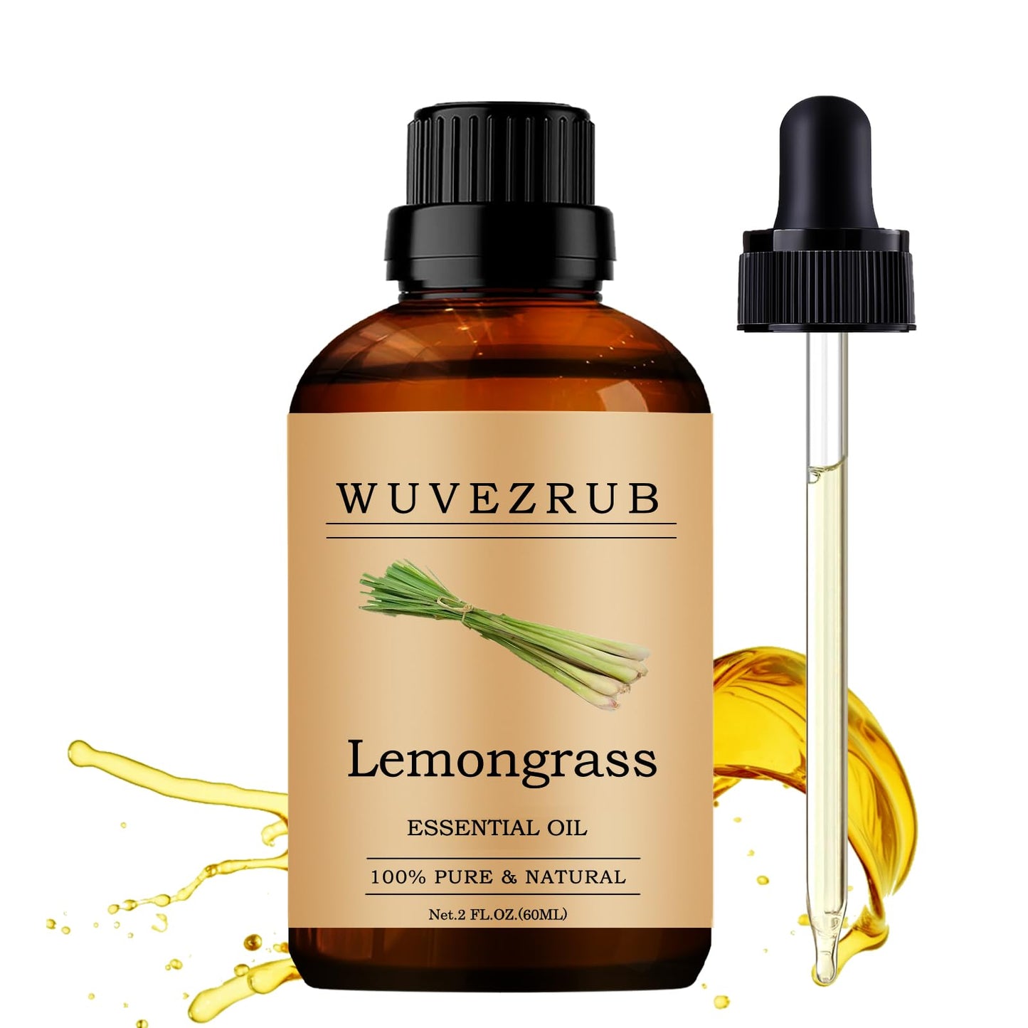 Wuvezrub Lemongrass Essential Oil 60ml – 100% Pure & Natural for Aromatherapy Diffuser (2 Fl Oz)