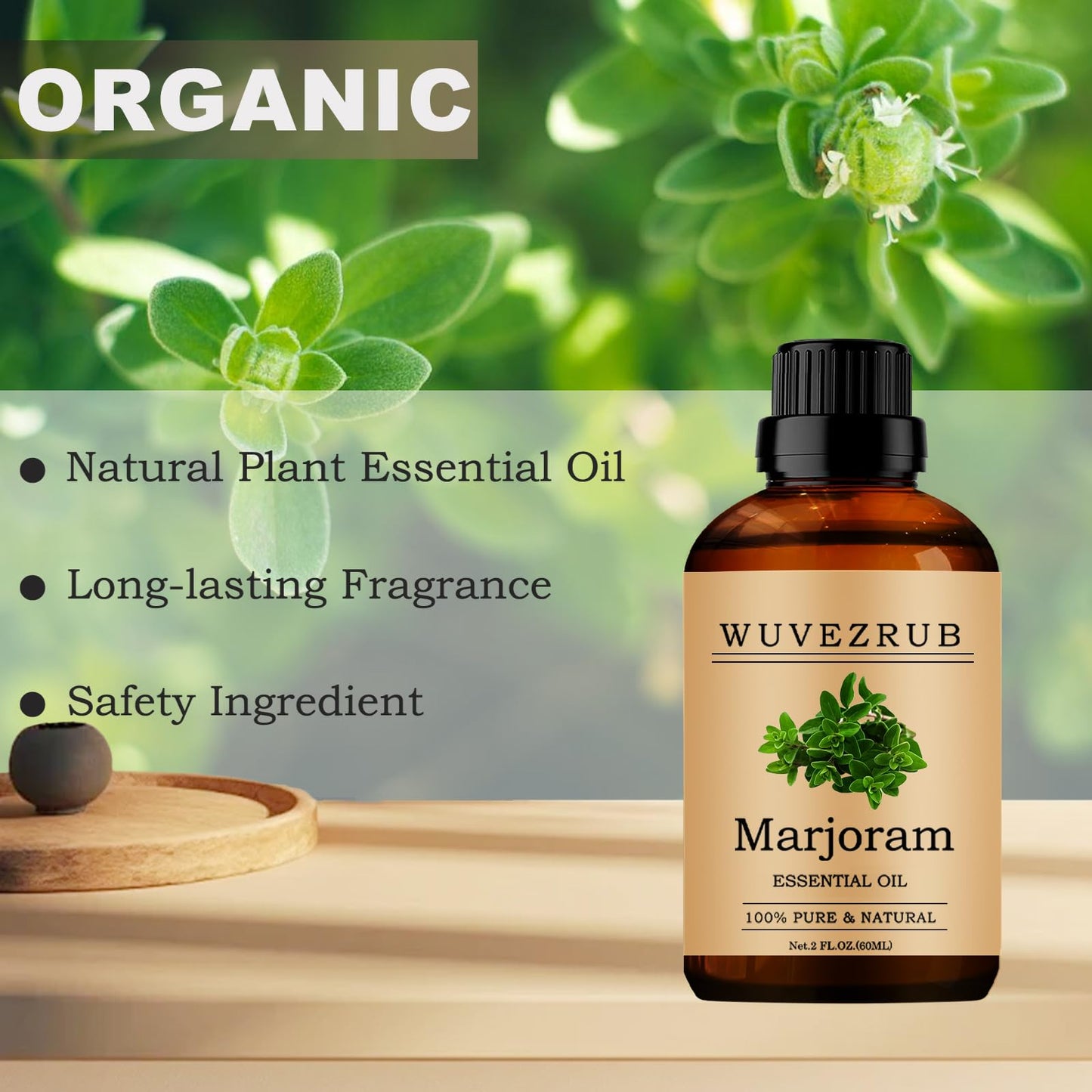 Wuvezrub Marjoram Essential Oils 60ML – 100% Pure & Natural, For Aromatherapy Diffuser & Skin Care (2 Fl Oz)