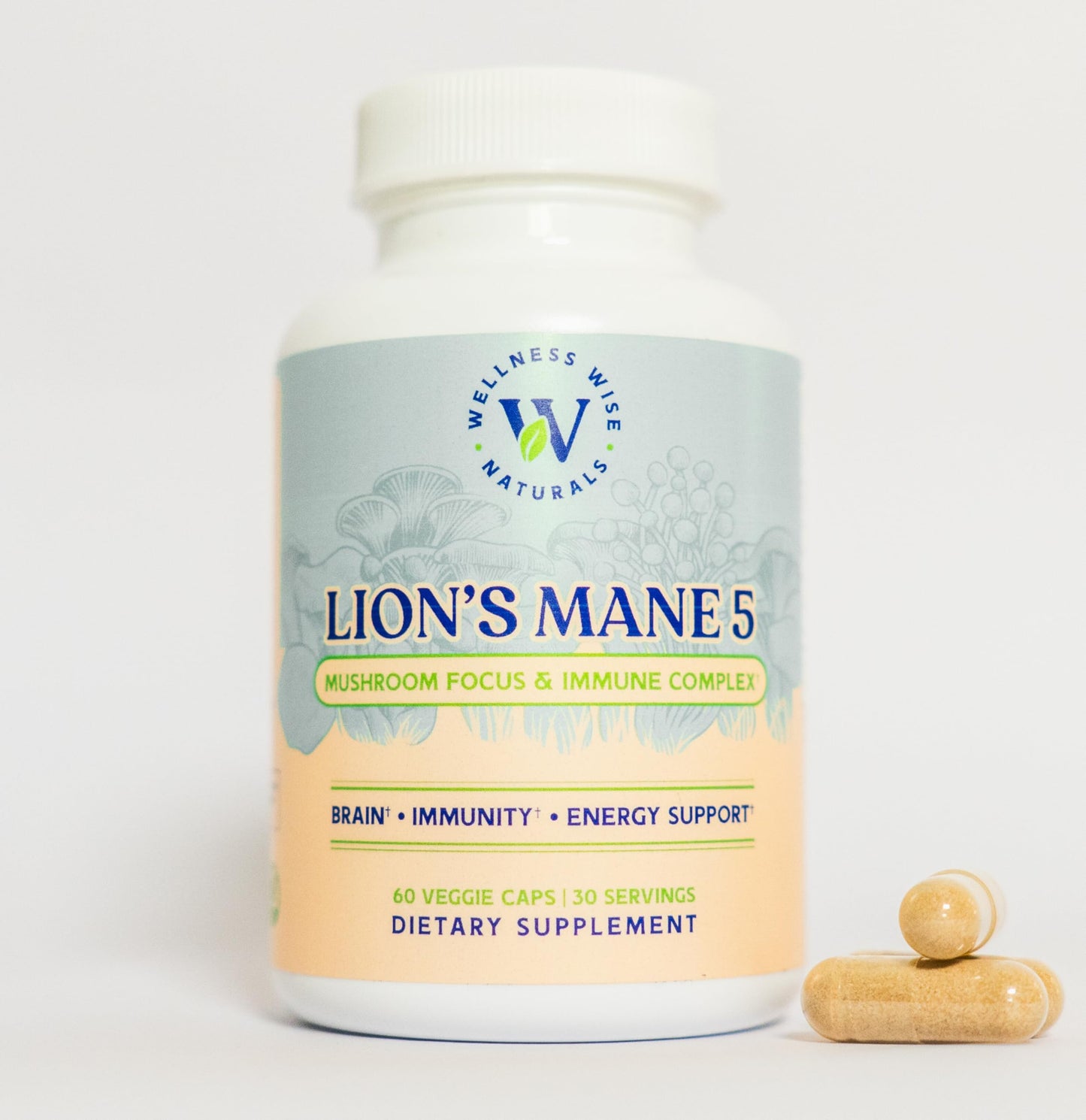 Wellness Wise Naturals Lion's Mane 5-Mushroom Complex – Focus & Immune Support | 60 Count