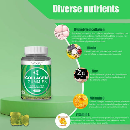 WXW Hydrolyzed Collagen Gummies for Women - Non-GMO Anti-Aging Formula | Biotin, Zinc, Vitamins C & E | Vanilla 60ct