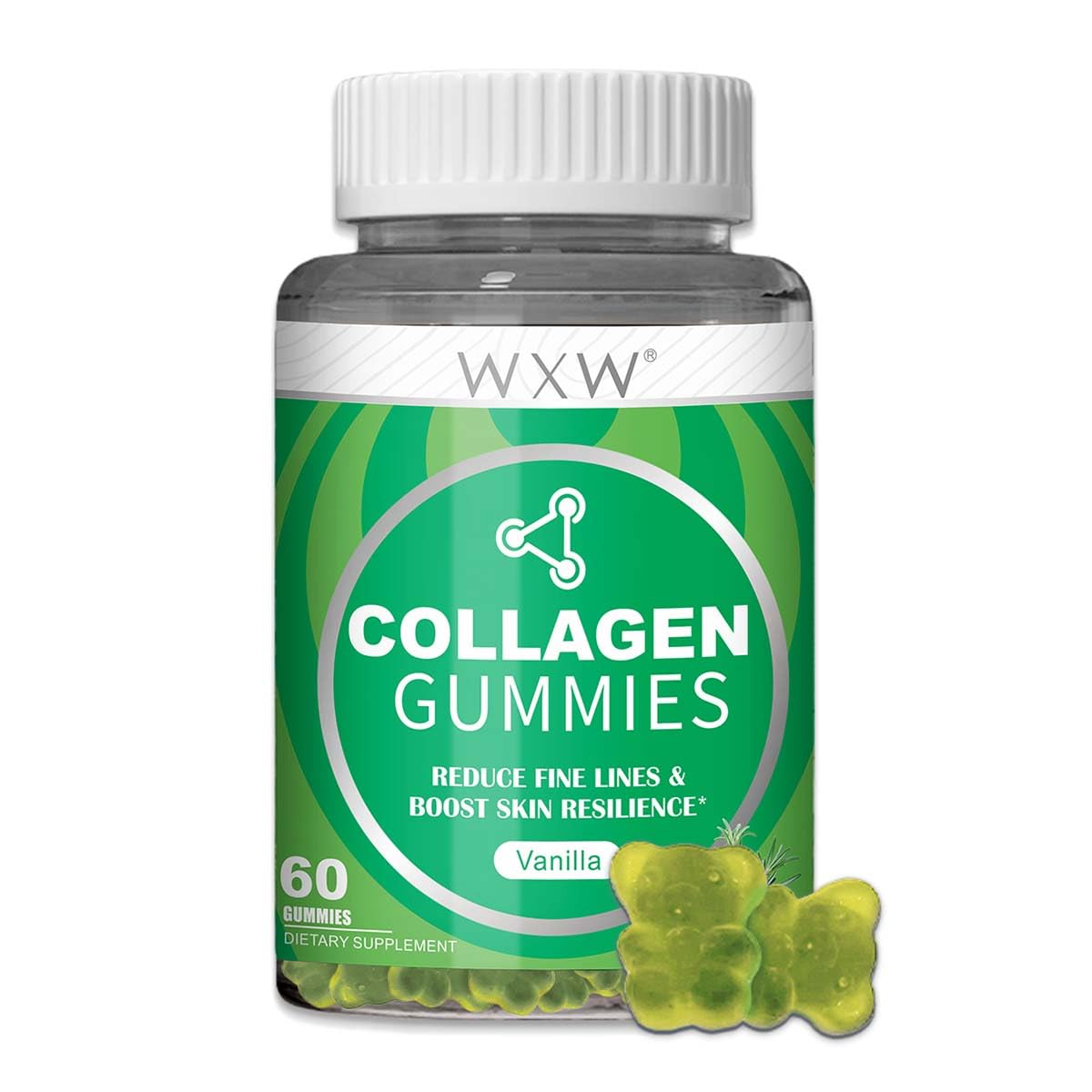 WXW Hydrolyzed Collagen Gummies for Women - Non-GMO Anti-Aging Formula | Biotin, Zinc, Vitamins C & E | Vanilla 60ct