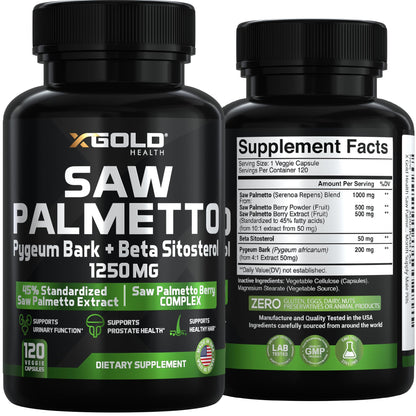 X Gold Health Saw Palmetto Prostate Supplement for Men | 3X Potent Formula | Made in USA
