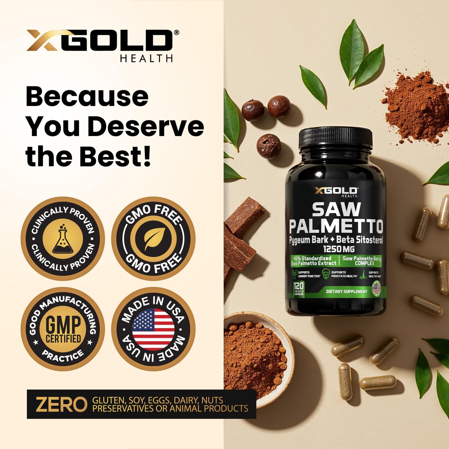 X Gold Health Saw Palmetto Prostate Supplement for Men | 3X Potent Formula | Made in USA