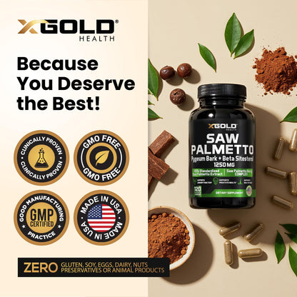 X Gold Health Saw Palmetto Prostate Supplement for Men | 3X Potent Formula | Made in USA