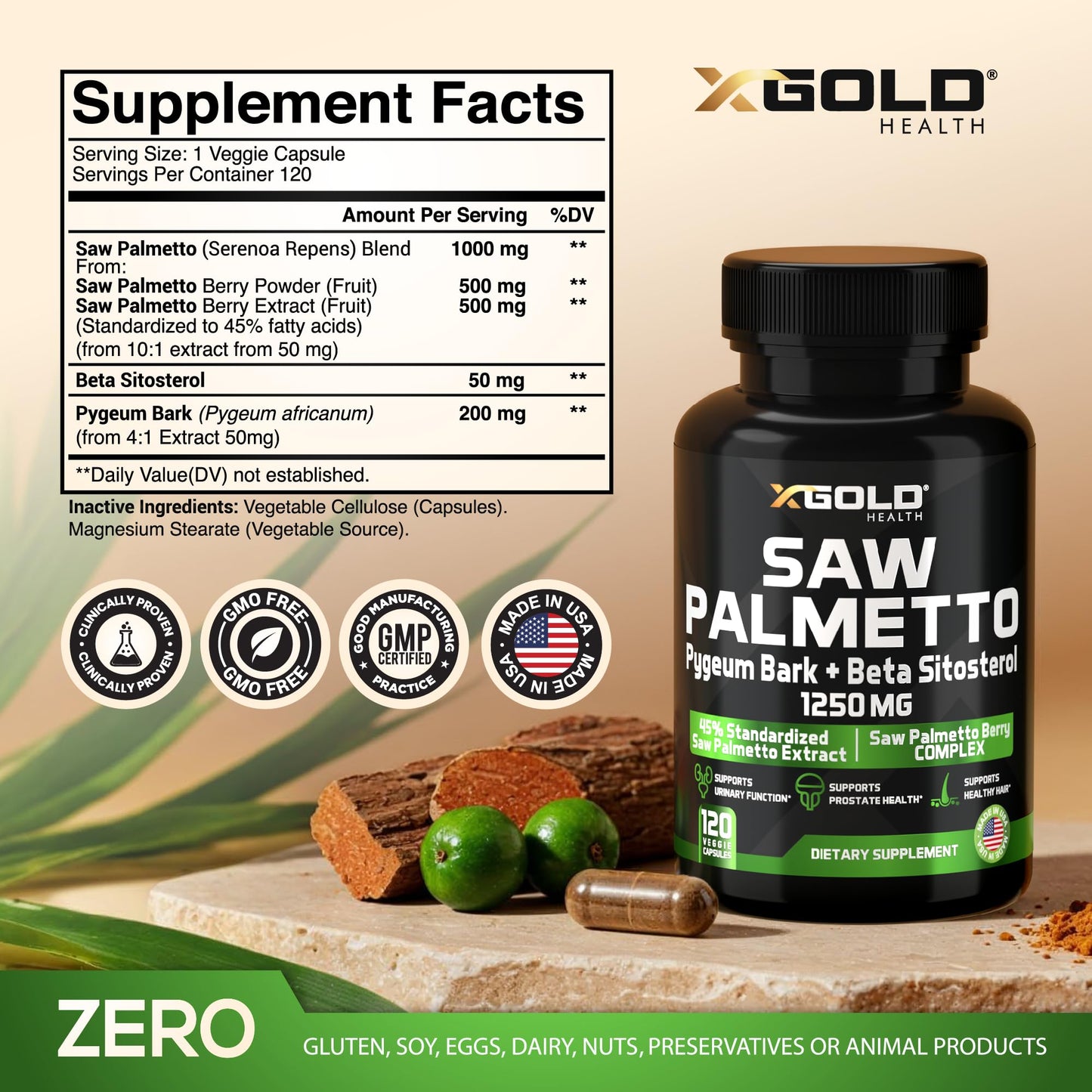 X Gold Health Saw Palmetto Prostate Supplement for Men | 3X Potent Formula | Made in USA