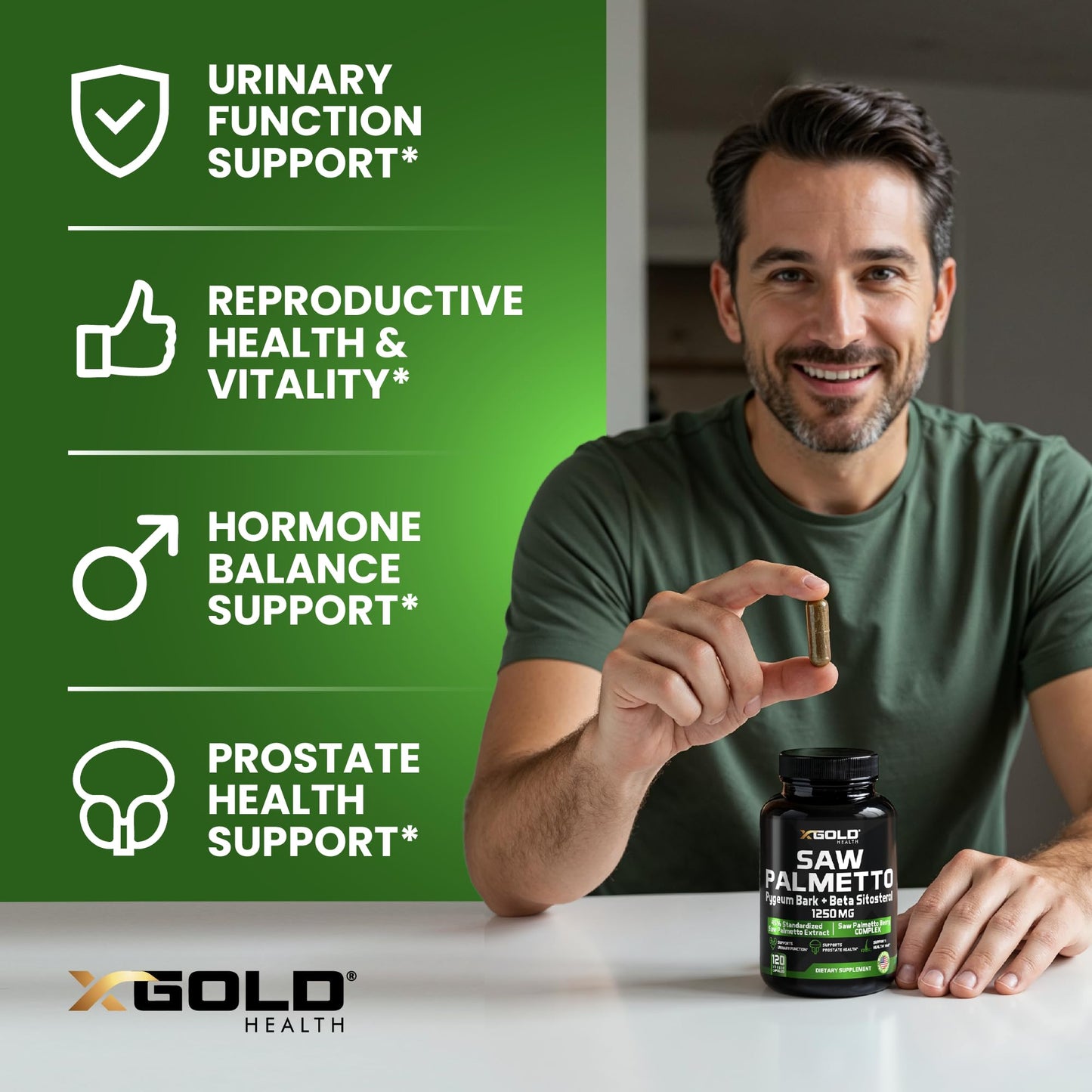 X Gold Health Saw Palmetto Prostate Supplement for Men | 3X Potent Formula | Made in USA