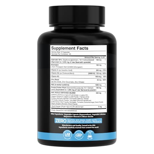 X Gold Immune Support - Quercetin 1000mg, NAC 1000mg, Zinc + D3+K2 | 120 Caps