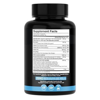 X Gold Immune Support - Quercetin 1000mg, NAC 1000mg, Zinc + D3+K2 | 120 Caps