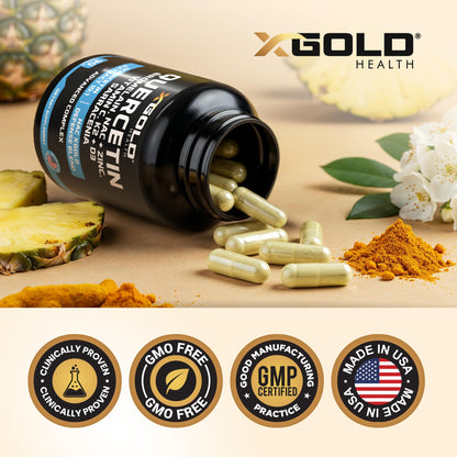 X Gold Immune Support - Quercetin 1000mg, NAC 1000mg, Zinc + D3+K2 | 120 Caps
